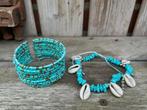 Bohemian kralen armband en schelpen enkelband., Overige materialen, Blauw, Nieuw, Ophalen of Verzenden