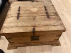 Stoere vierkante houten salontafel in goede staat, Ophalen, Gebruikt, 50 tot 100 cm, Vierkant