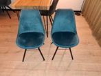 2 petrol velours eetkamerstoelen, Huis en Inrichting, Stoelen, Ophalen, Zo goed als nieuw, Blauw, Stof