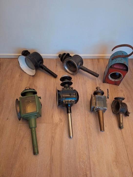 7 oude lampen: koets lamp / trein lantaarn / fiets lamp, Antiek en Kunst, Antiek | Lampen, Ophalen of Verzenden