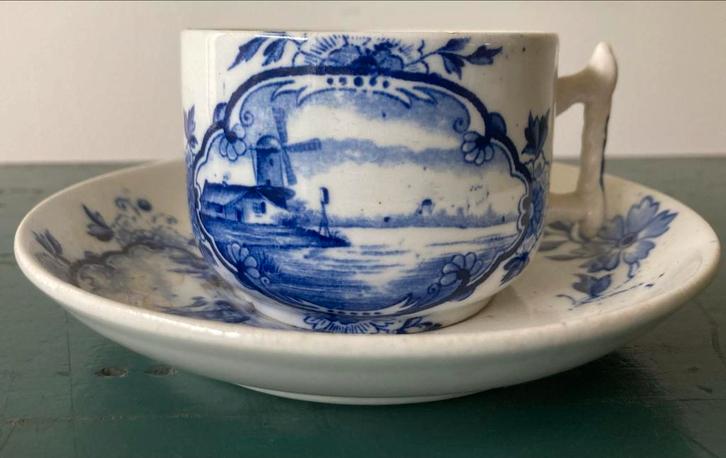 Delfts Blauw Kop en Schotel 18de eeuw, Antiek en Kunst, Antiek | Keramiek en Aardewerk, Ophalen of Verzenden