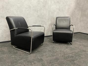 2x Kunstlederen Lounge Fauteuil – Zwart beschikbaar voor biedingen