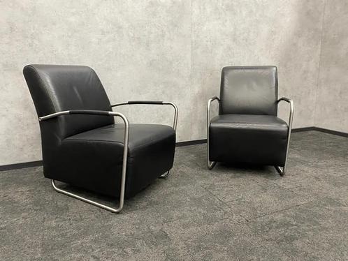 2x Kunstlederen Lounge Fauteuil – Zwart, Huis en Inrichting, Fauteuils, Zo goed als nieuw, Leer, Metaal, 50 tot 75 cm, 75 tot 100 cm