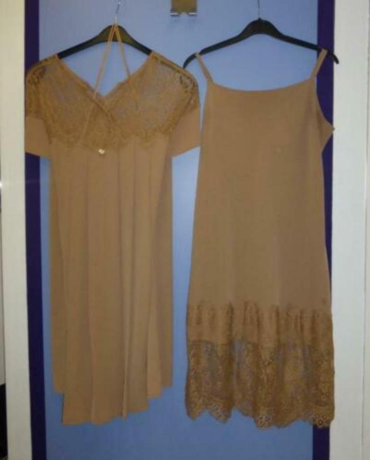 Scee by Twin-Set cognacbruin top jurk met kant M-L 28138, Kleding | Dames, Jurken, Zo goed als nieuw, Maat 38/40 (M), Bruin, Boven de knie