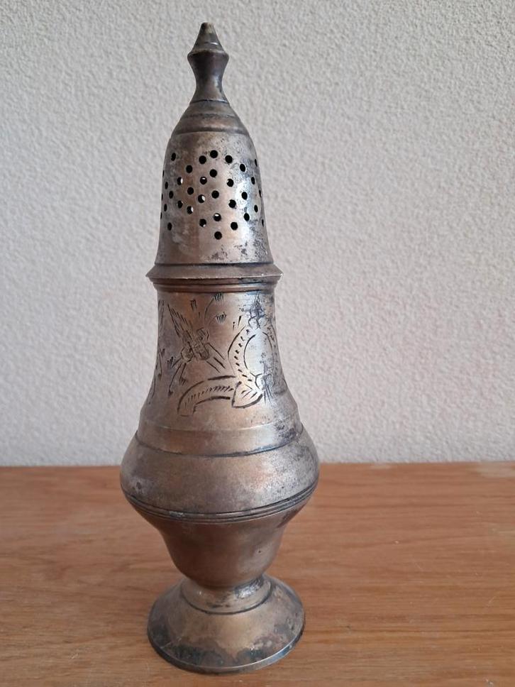 Verzilverde poedersuiker potje., Antiek en Kunst, Antiek | Tin, Ophalen of Verzenden