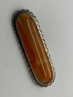 V529 Prachtige zilveren agaat broche, Ophalen of Verzenden, Zilver, Broche