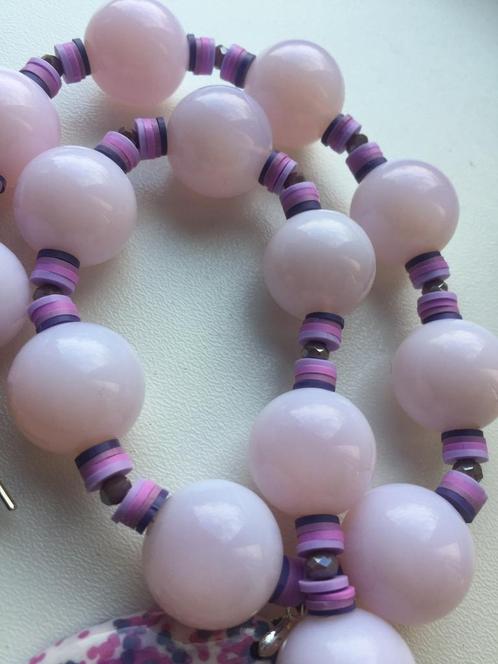 Roze opaliet ketting met riviersteen hanger, Sieraden, Tassen en Uiterlijk, Kettingen, Nieuw, Steen of Mineraal, Roze, Met edelsteen