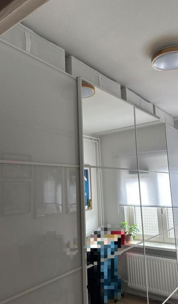 IKEA Schuifdeur spiegelglas/wit glas 150x236 — 50% KORTING!, Huis en Inrichting, Kasten | Kledingkasten, Zo goed als nieuw, 200 cm of meer