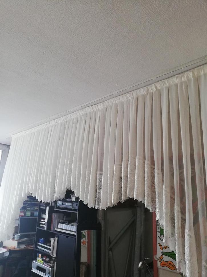 Vitrage met 2 bogen kleur licht crème 300 % plooi, Huis en Inrichting, Stoffering | Gordijnen en Lamellen, Nieuw, 200 cm of meer
