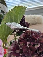 Antiek oude kerstbal, glazen zilveren vogel op knijper, Ophalen of Verzenden, Gebruikt