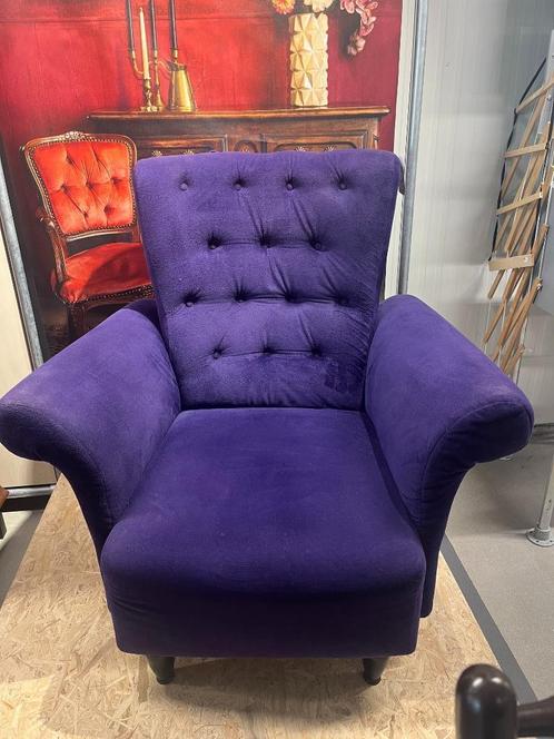 fauteuil paars, Huis en Inrichting, Fauteuils, Gebruikt, Stof, 100 tot 125 cm, 75 tot 100 cm, Ophalen