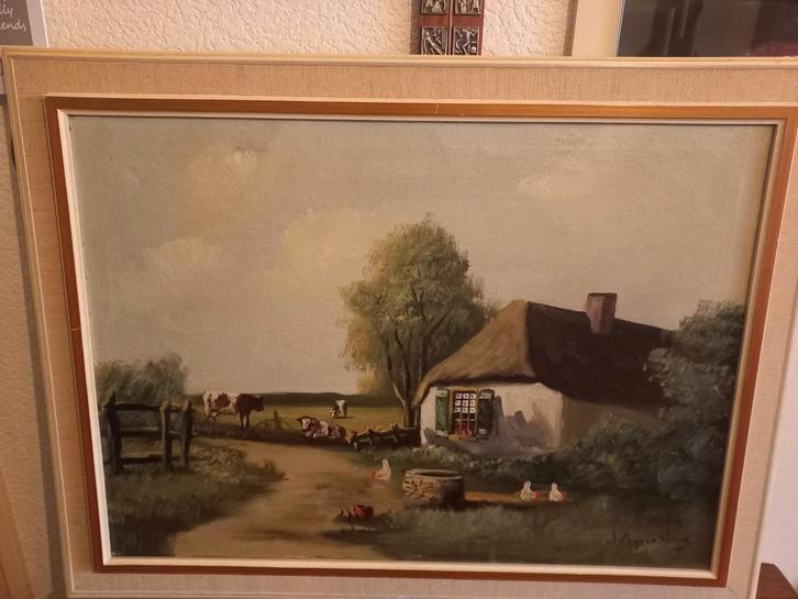 Schilderij van J. Enneking - Boerderijlandschap, Antiek en Kunst, Kunst | Schilderijen | Klassiek, Ophalen