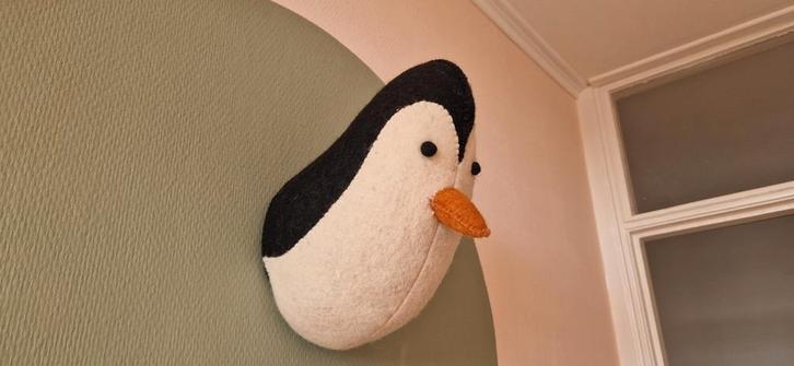 Dierenkop vilt pinguïn van Loods5, Kinderen en Baby's, Kinderkamer | Inrichting en Decoratie, Zo goed als nieuw, Wanddecoratie