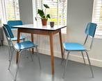 Vintage Formica tafeltje met 3 stoelen blauw, Ophalen of Verzenden