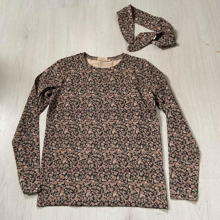 WHEAT set Tshirt + haarband mt 140 donkerblauw met bloemen, Kinderen en Baby's, Kinderkleding | Maat 140, Zo goed als nieuw, Meisje