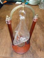 Prachtig donderglas/stormglas in houten standaard met koper, Antiek en Kunst, Ophalen of Verzenden