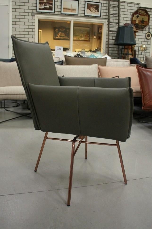 3 luxe eetkamerstoel Sanne Jess Design leer olijfgroen koper, Ophalen, Overige kleuren, Drie, Zo goed als nieuw