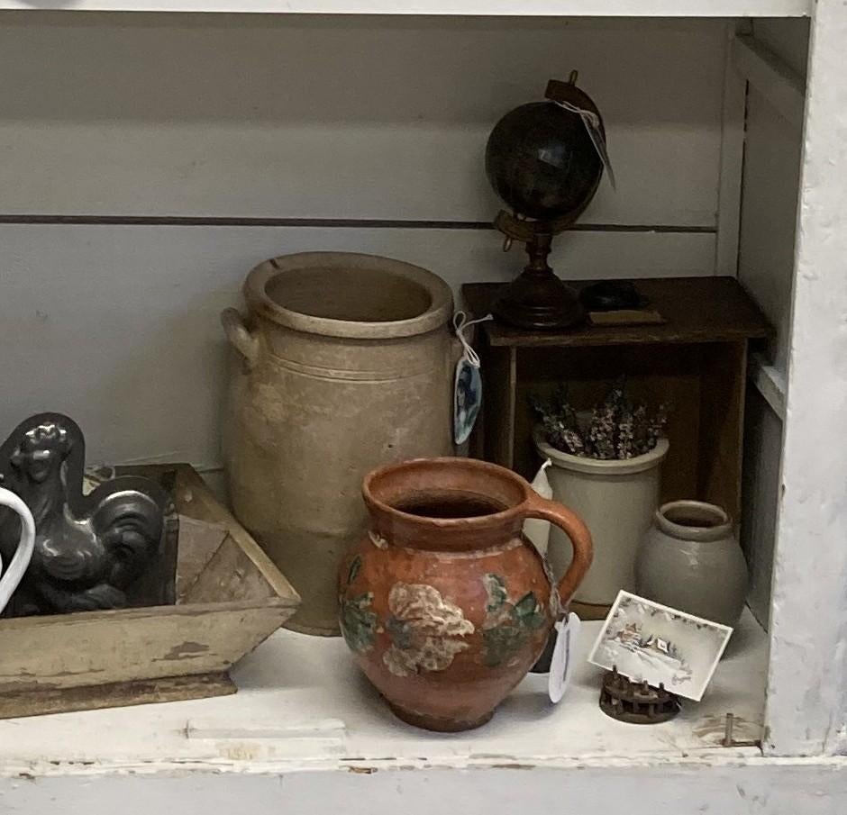 Brocante 2-vaks bakje - chocolademal haan - grespotten - kan, Ophalen of Verzenden