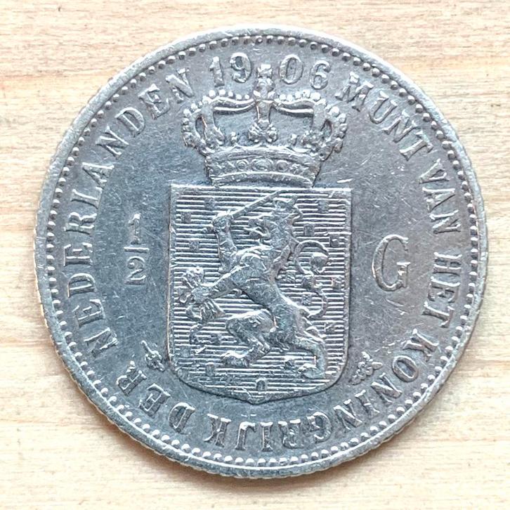 Nederland 1/2 of halve gulden 1906 zeldzaam zilver, Postzegels en Munten, Munten | Nederland, Koningin Wilhelmina, Zilver, Ophalen of Verzenden