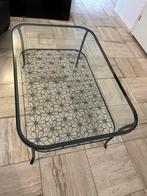 Glazen Salon Tafel met Metalen Onderstel, Gebruikt, 100 tot 150 cm, Glas, Minder dan 50 cm