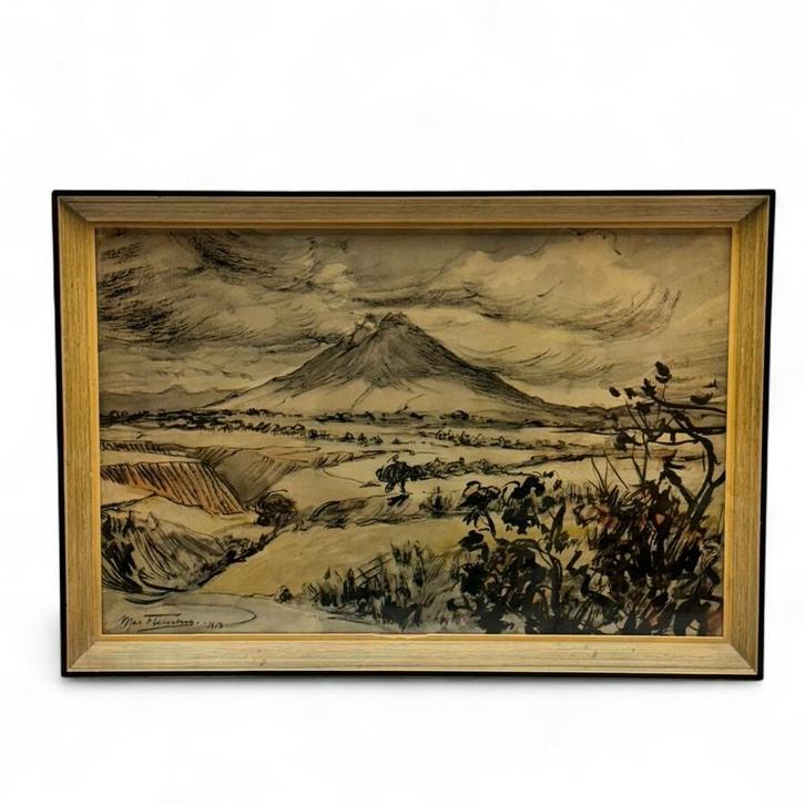 Max Fleischer (1861-1930) - Vulkaan op Java, Antiek en Kunst, Kunst | Schilderijen | Klassiek, Ophalen of Verzenden