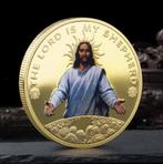vergulde God penning Jezus Christus devotie amulet, Ophalen of Verzenden, Overige materialen