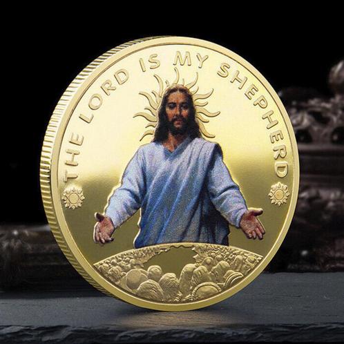 vergulde God penning Jezus Christus devotie amulet, Postzegels en Munten, Penningen en Medailles, Overige materialen, Ophalen of Verzenden