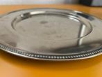 mooie ronde 31 cm  serveerschaal zilver kleur met parelrand, Ophalen of Verzenden, Zilver