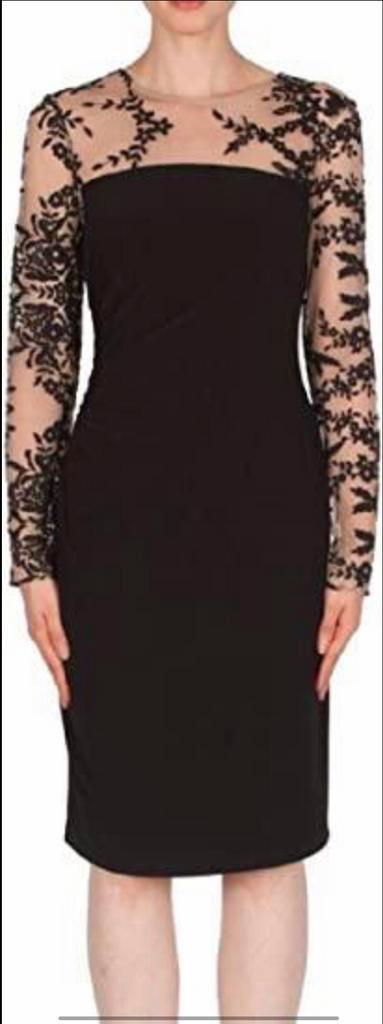 Ribkoff jurk zwart luxe semitransparante delen borduursel 38, Kleding | Dames, Jurken, Nieuw, Maat 38/40 (M), Zwart, Onder de knie
