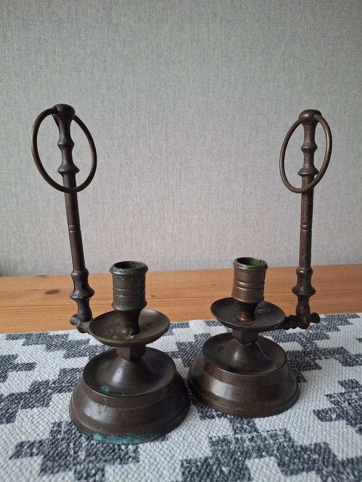 Koperen kandelaars 2 stuks / set, Antiek en Kunst, Antiek | Kandelaars, Koper of Brons, Ophalen of Verzenden