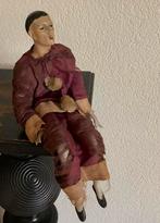 Antieke pierrot pop met zijden sleetse kleding, Antiek en Kunst, Ophalen of Verzenden