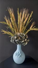 Droogbloemen gebonden boeket met lichtblauwe vaas H 54 cm, Huis en Inrichting, Woonaccessoires | Droogbloemen, Ophalen, Nieuw