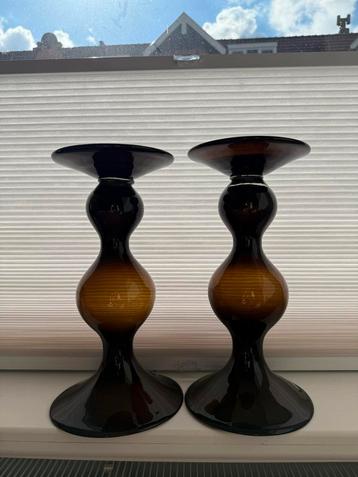 Pols Potten Kaarsenstandaards - Bruin Glas - Set van 2 beschikbaar voor biedingen