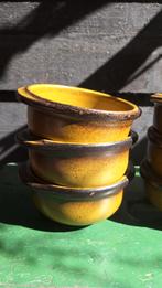 6 vintage aardewerk soepkommen, groene schaaltjes, Vintage, Ophalen of Verzenden, Zo goed als nieuw, Kom(men)