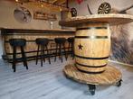 Statafel/bartafel/hoge eettafel van wijnvat en eikenhout, Ophalen, Nieuw, Rond, Hout