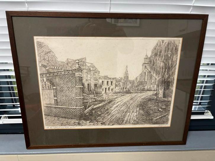 Ets Jan Wiegeraad - Afbraak Oude Veste Breda, Antiek en Kunst, Kunst | Etsen en Gravures, Ophalen of Verzenden