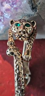Aparte vergulde gouden armband met Jaguar en groene stenen, Ophalen of Verzenden, Gebruikt, Goud, Goud