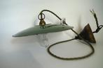 Vintage hanglamp metaal groen wit emaille schoenmakerlamp, Ophalen of Verzenden