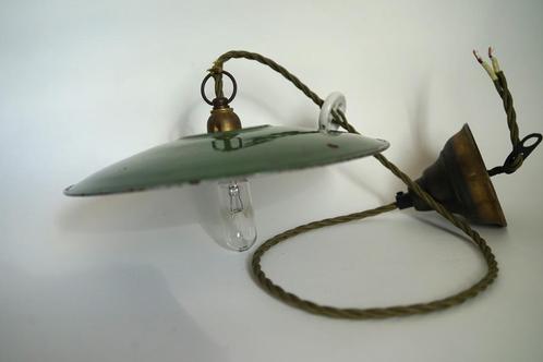 Vintage hanglamp metaal groen wit emaille schoenmakerlamp, Antiek en Kunst, Antiek | Lampen, Ophalen of Verzenden