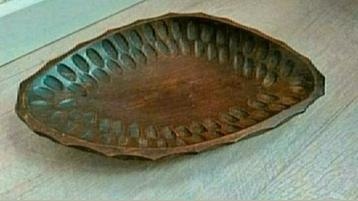 Schaal,hout,handgemaakt,ovaal,Teak,Vintage,Ovenschaal,bruin beschikbaar voor biedingen