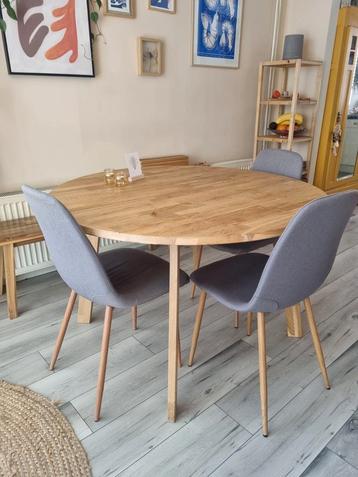 3 grijze eetkamerstoelen stof kuipstoel beschikbaar voor biedingen