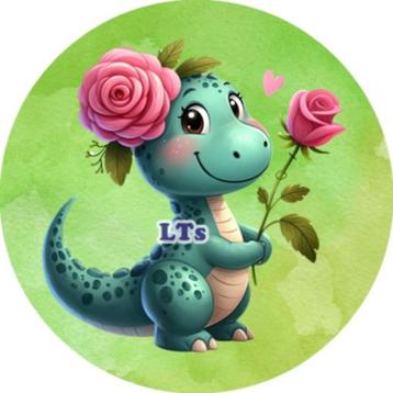 LF2765 icing frosting dino roos 16cm eetbare taart print top beschikbaar voor biedingen