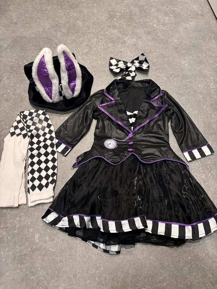 Hoedenmaker Kostuum Alice in Wonderland Maat 128, Kinderen en Baby's, Carnavalskleding en Verkleedspullen, Gebruikt, Meisje, 122 t/m 128