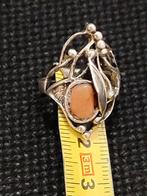 Brutalistische ring 925 zilver en oranje koraal steen  17,5, Sieraden, Tassen en Uiterlijk, Ringen, Verzenden, Oranje, Zo goed als nieuw