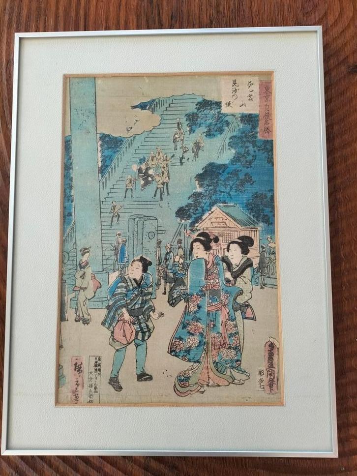 2x Japanse kleuren houtsnede, Antiek en Kunst, Kunst | Etsen en Gravures, Ophalen