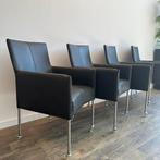 4 Leren Bert Plantagie stoelen – met wieltjes / Prima staat, Verzenden, ., Zwart, Leer
