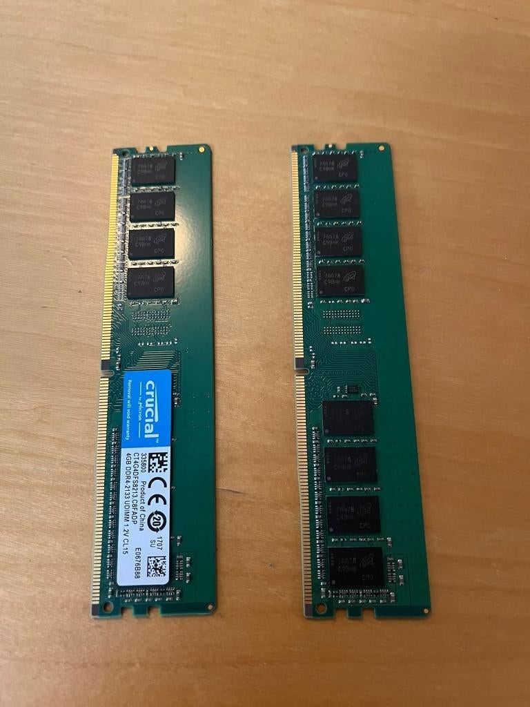8GB (2x 4GB) Crucial DDR4 RAM Geheugen, Computers en Software, RAM geheugen, DDR4, 8 GB, Ophalen of Verzenden, Zo goed als nieuw