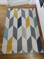 Vloerkleed 170  120 cm – wit, grijs, blauw, geel patroon, Ophalen, Gebruikt, 100 tot 150 cm, Crème