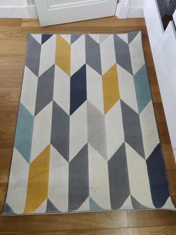 Vloerkleed 170  120 cm – wit, grijs, blauw, geel patroon beschikbaar voor biedingen