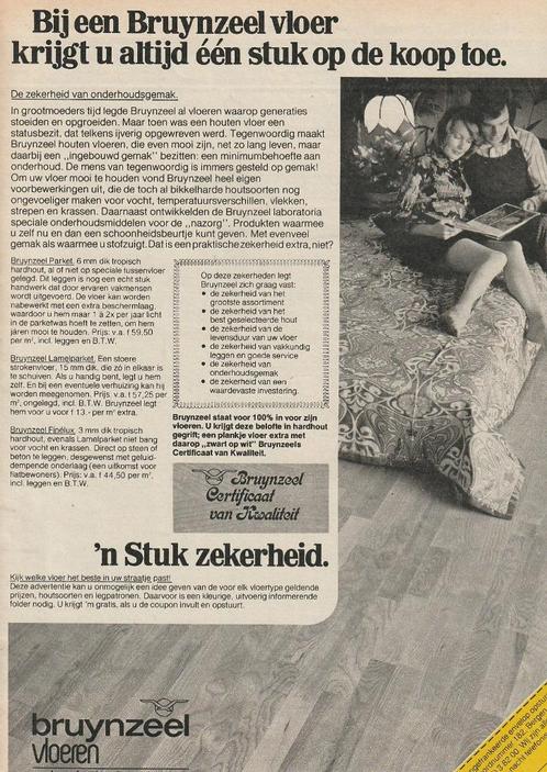 Retro reclame 1974 Bruynzeel vloeren parket Bergen op Zoom, Verzamelen, Retro, Overige typen, Verzenden